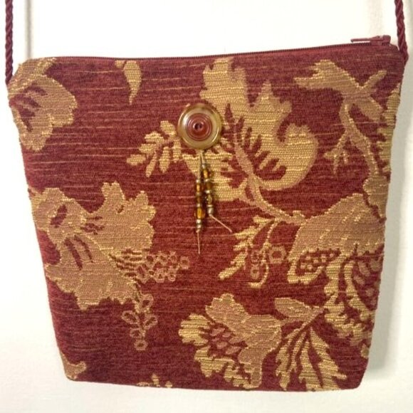 Cathy Enos Cape Cod Chenille Purse Shoulder Bag Rust & Tan - Picture 1 of 6